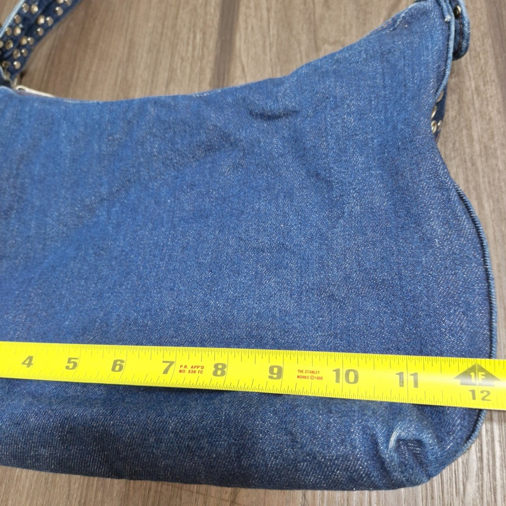 Kaela Blue Denim Studded Hobo Shoulder Bag Y2K Grommet Strap Vintage Style - Picture 6 of 8